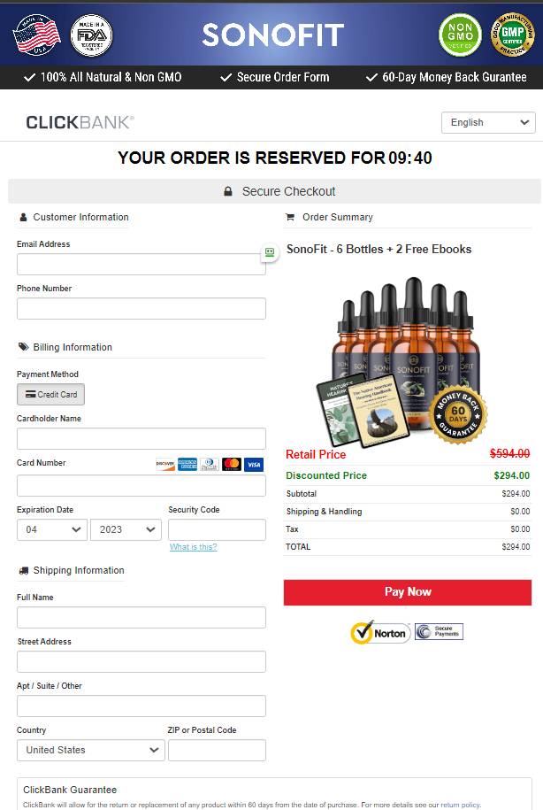 SonoFit - Secure Order Page